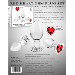 Adam & Eve Lot de 3 Plugs Bijou en verre Heart Gem Rouge